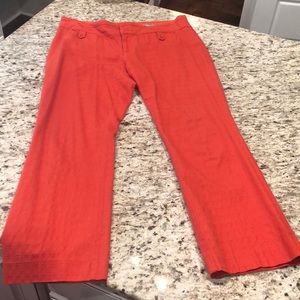 Coral cropped flare pants from Anthropologie.